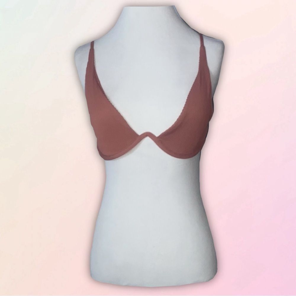 Garage, Dark Mauve/Blush, Plunging, V Neck, Wired Bikini Top